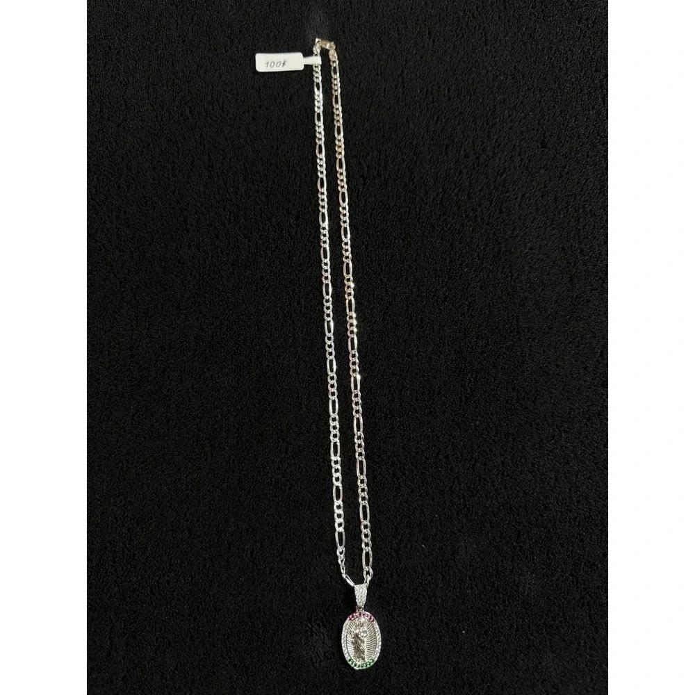 Cadena Tejido Fígaro Con Dije De San Judas Tadeo De Plata 925 - 22 Inch